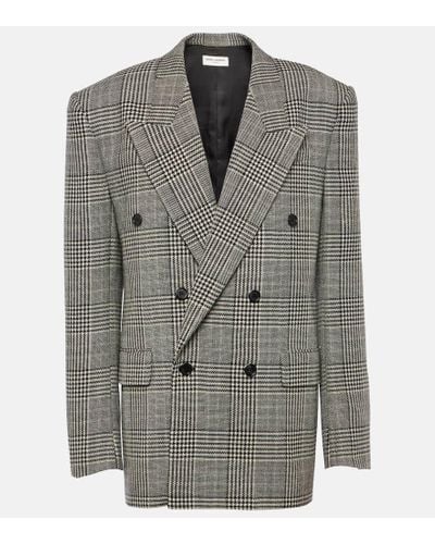 Saint Laurent Oversized Checked Wool Blazer - Gray