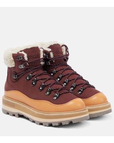 Moncler Peka Trek Shearling-trimmed Suede Hiking Boots - Brown