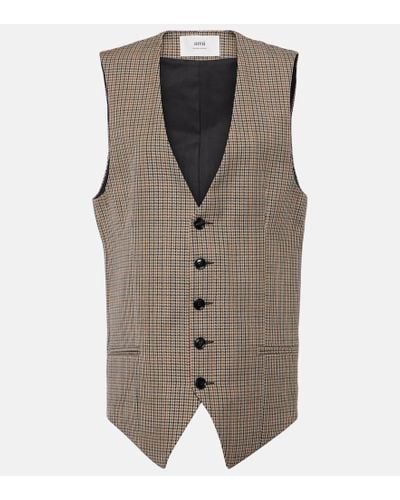 Ami Paris Houndstooth Virgin Wool Vest - Gray