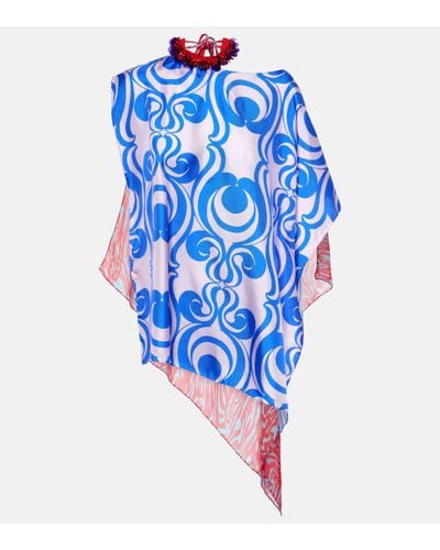 Dries Van Noten Blouse imprimee en soie melangee - Bleu