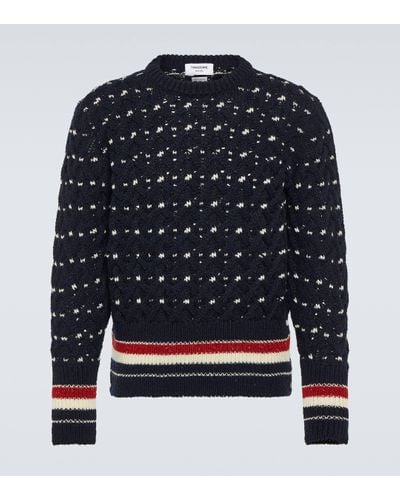 Thom Browne Cable-knit Wool-blend Jumper - Blue