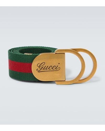 Gucci Script Web Stripe Canvas Belt - Metallic