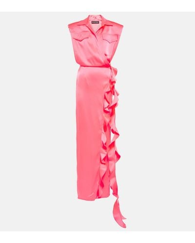 David Koma Padded Shoulders Ruffle Wrap Gown - Pink