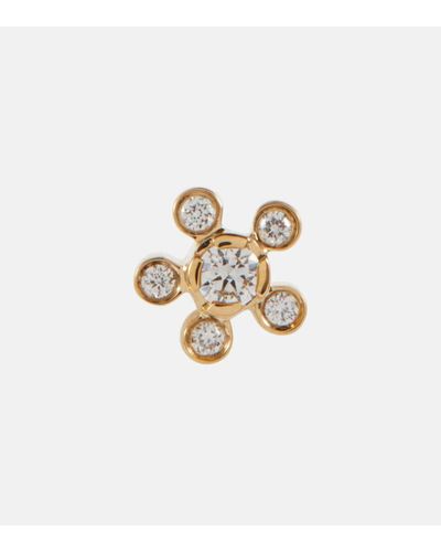 Sophie Bille Brahe Einzelner Ohrring Petit Soleil de Fleur aus 18kt Gelbgold mit Diamanten - Weiß