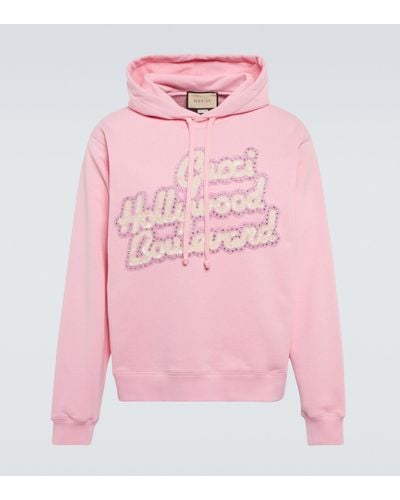 Gucci Embellished Cotton Jersey Hoodie - Pink