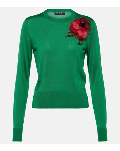 Dolce & Gabbana Verzierter Pullover aus Seide - Grün