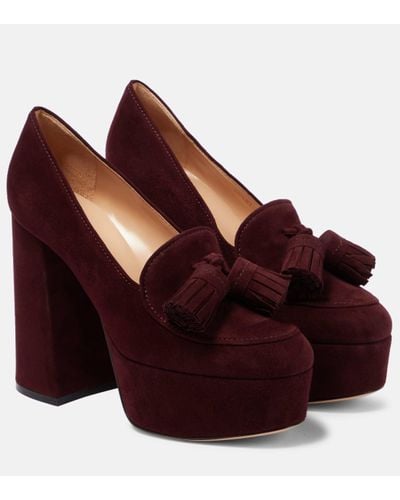 Gianvito Rossi Tassel-trimmed Suede Platform Court Shoes - Red