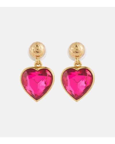 Oscar de la Renta '80s Heart Crystal Drop Earrings - Pink