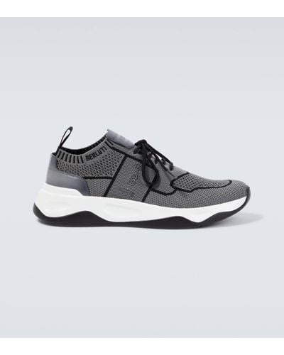 Berluti Shadow Knitted And Leather Trainers - Metallic