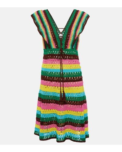 Anna Kosturova Striped Crochet Cotton Minidress - Green