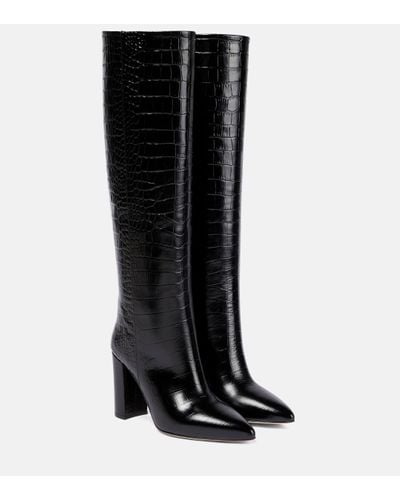 Paris Texas Croc-effect Leather Knee-high Boots - Black