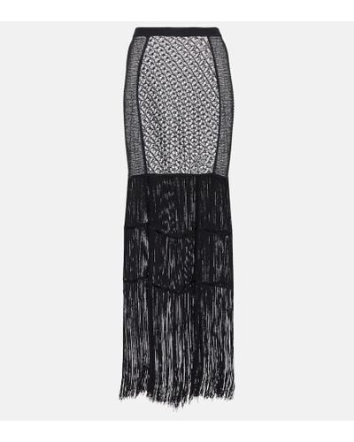 Khaite Crochet-knit Fringe-trimmed Maxi Skirt - Gray