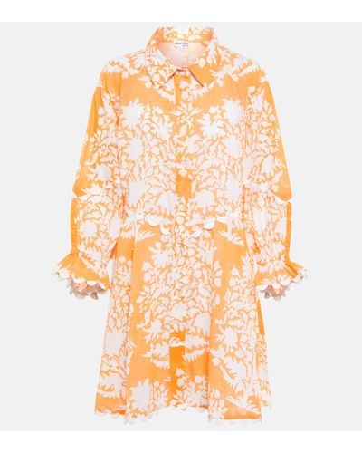Juliet Dunn Floral Embroidered Cotton Minidress - Orange