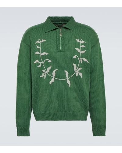 Bode Embroidered Wool Polo Sweater - Green