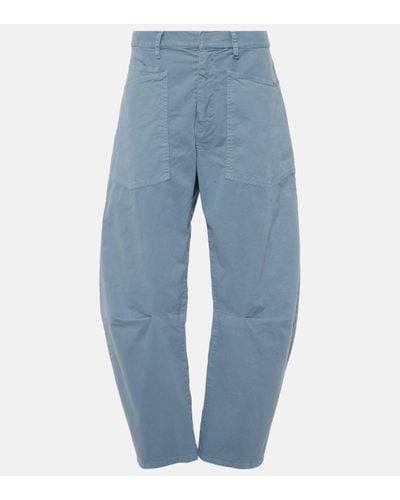 Nili Lotan Shon Cotton Barrel-leg Trousers - Blue