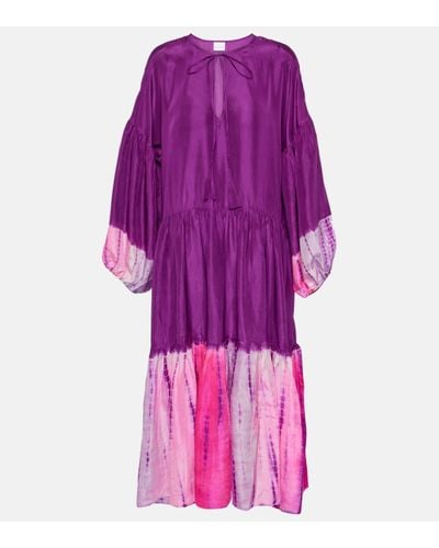 Anna Kosturova Robe longue Amelia tie & dye en soie - Violet