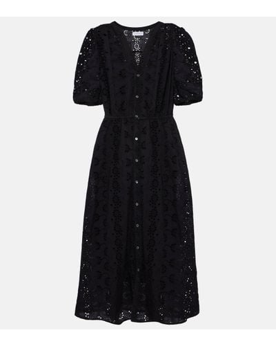 Velvet Rorio Embroidered Cotton Midi Dress - Black