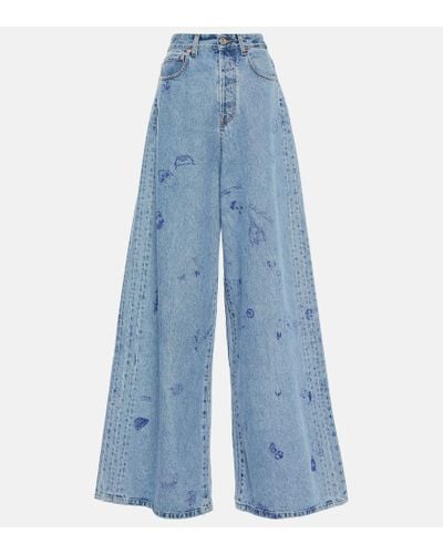 Vetements Bedruckte Wide-Leg Jeans - Blau