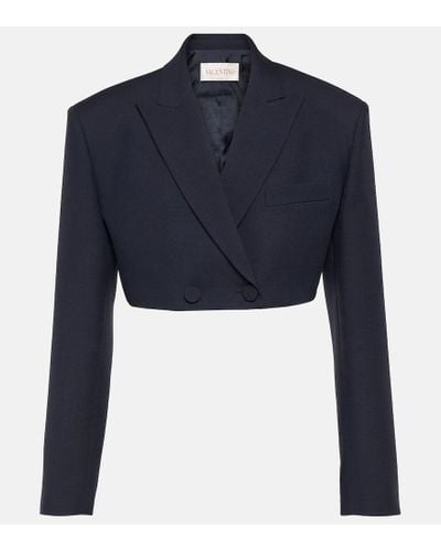 Valentino Cropped-Blazer aus Crepe Couture - Blau