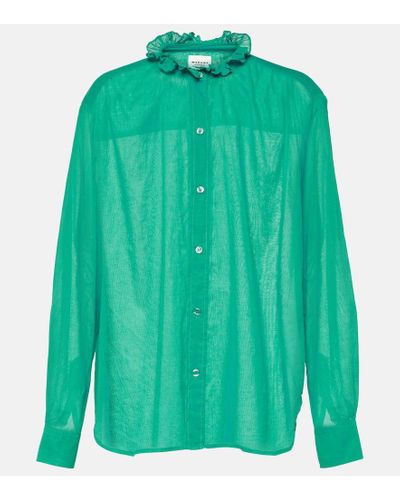 Isabel Marant Camisa de algodon ribeteado con volantes - Verde