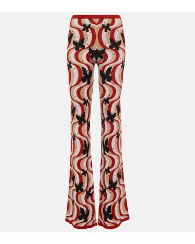Alessandra Rich Printed High-rise Flare Trousers - Red