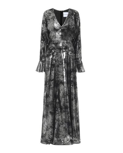 Halpern Printed Georgette Gown - Grey