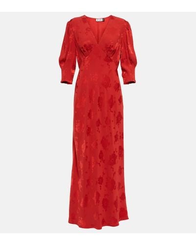 RIXO London Zadie Floral Jacquard Midi Dress - Red