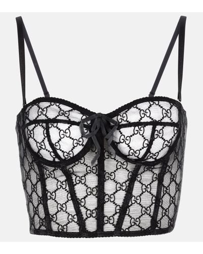 Gucci GG Embroidered Tulle Bralette - Black