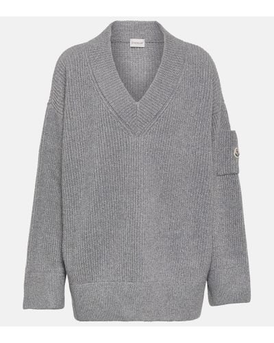 Moncler Ribbed-knit Wool-blend Sweater - Gray