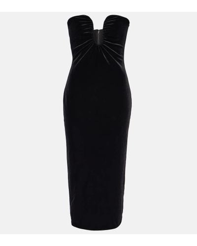 Self-Portrait Strapless Midi Dress Velvet - Black