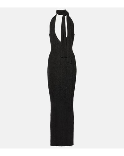 AYA MUSE Scarf-detail Metallic Knit Maxi Dress - Black