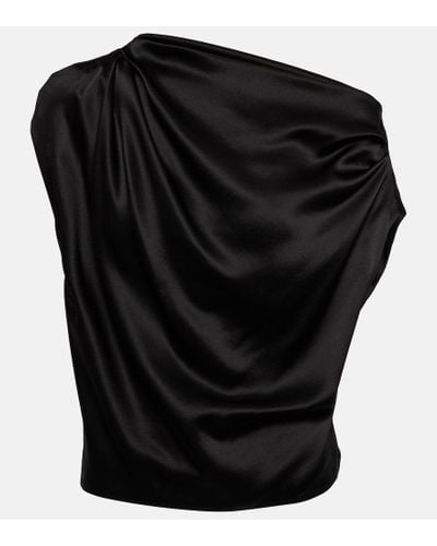 The Sei Draped One-shoulder Silk Top - Black