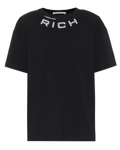 Alessandra Rich Verziertes T-Shirt aus Baumwolle - Schwarz