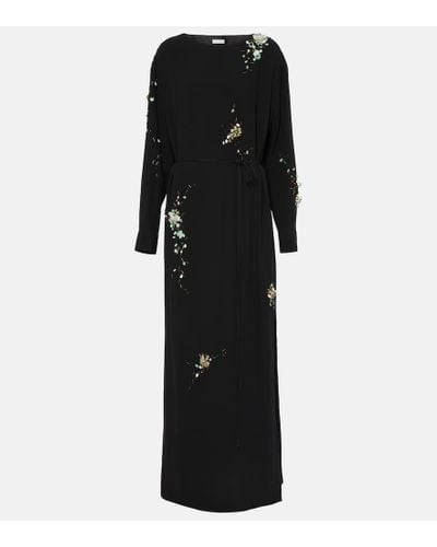 Dries Van Noten Embroidered Crepe Satin Gown - Black