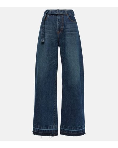 Sacai Belted High-rise Wide-leg Jeans - Blue