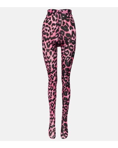 Alex Perry Cadie Leopard-print Tights - Red