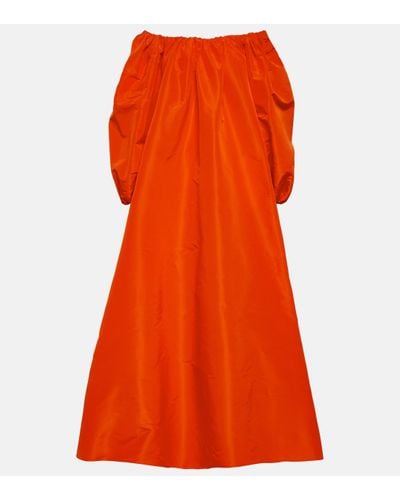 Valentino Puff-sleeve Off-shoulder Silk Gown - Orange