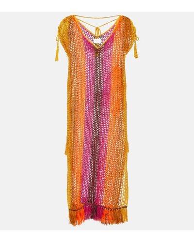 Anna Kosturova Striped Crochet Midi Dress - Orange