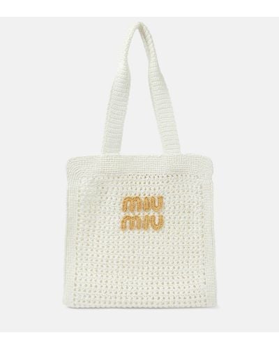 Miu Miu Medium Logo Crochet Tote Bag - White
