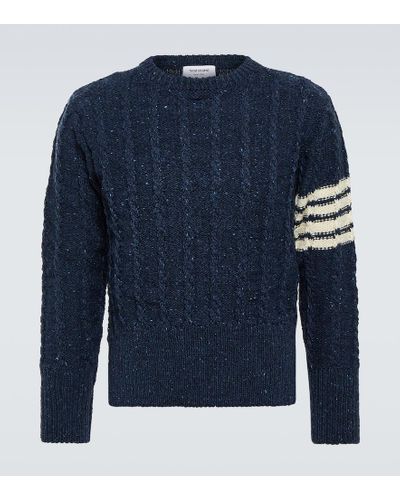 Thom Browne Cable-knit Wool And Mohair Sweater - Blue