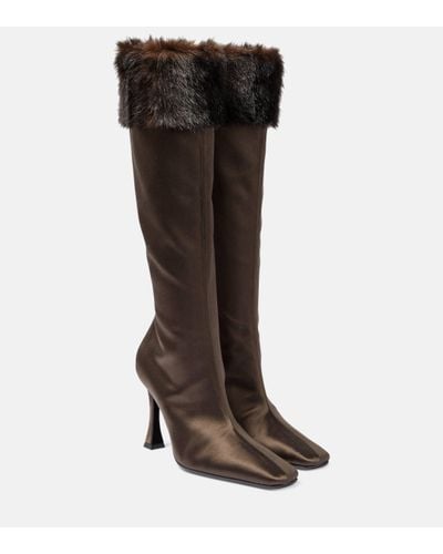Magda Butrym Faux Fur-trimmed Satin Knee-high Boots - Brown