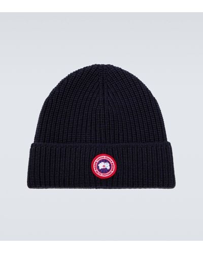 Canada Goose Arctic Disc Ribbed Wool Beanie Hat - Blue