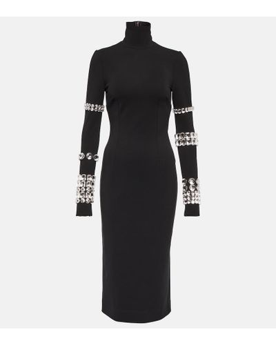 Dolce & Gabbana Longuette-Kleid aus Jersey in Milano-Ripp mit Strasssteinen - Schwarz
