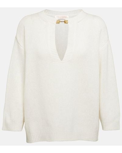 Valentino Rockstud Cashmere Sweater - White