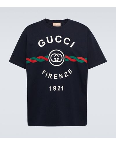 Gucci T-shirt En Jersey De Coton Avec Inscription « Firenze 1921 » - Bleu