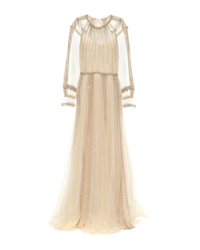 Valentino Embellished Tulle Gown - Natural