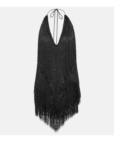 ROTATE BIRGER CHRISTENSEN Embellished Fringed Halterneck Minidress - Black