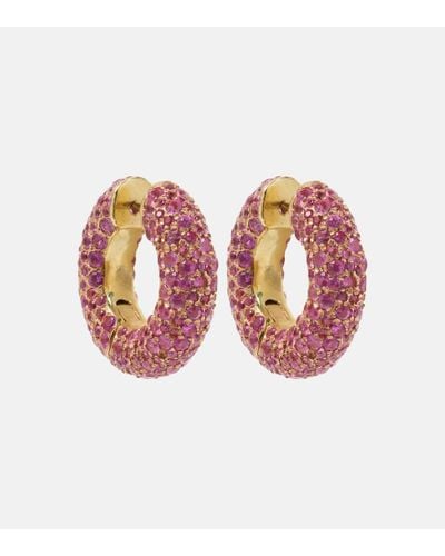 Octavia Elizabeth Blossom Bubble 18kt Gold Hoop Earrings With Sapphires - Pink