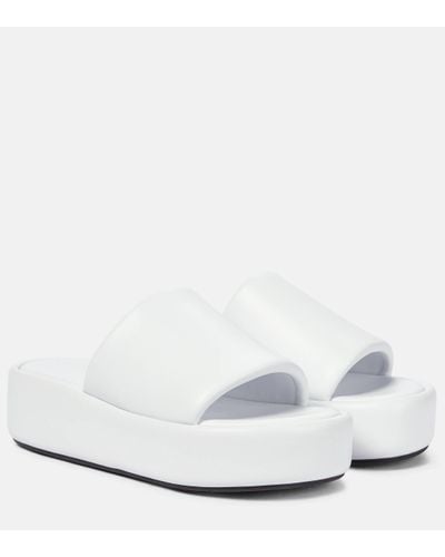 Balenciaga Rise Leather Platform Slides - White
