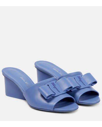 Ferragamo Valery 55 Leather Wedge Sandals - Blue